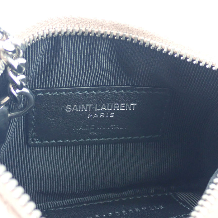 【Saint Laurent】モノグラム サンローラン ポーチ レザー ベージュ シルバー金具 438386【財布】