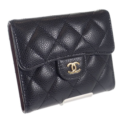 【CHANEL】クラシックスモール フラップウォレット 三つ折り財布 AP0231 キャビアスキン ブラック ゴールド金具 【財布】