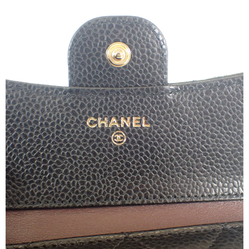 【CHANEL】クラシックスモール フラップウォレット 三つ折り財布 AP0231 キャビアスキン ブラック ゴールド金具 【財布】