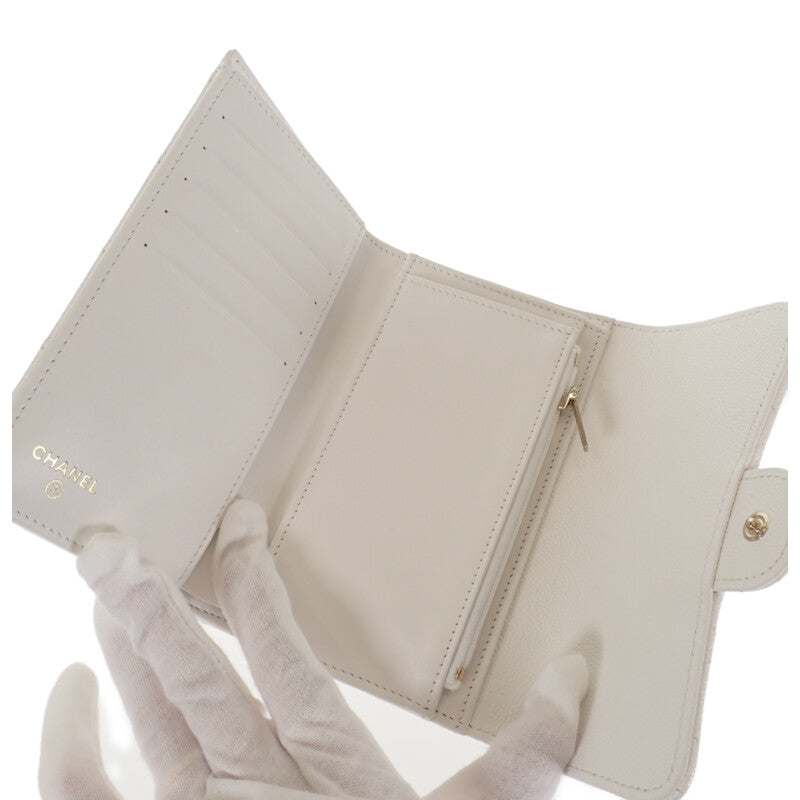 【CHANEL】ミディアム クラシックフラップ ウォレット 二つ折り財布 AP0232 B33352 10601 キャビアスキン ホワイト【財布】