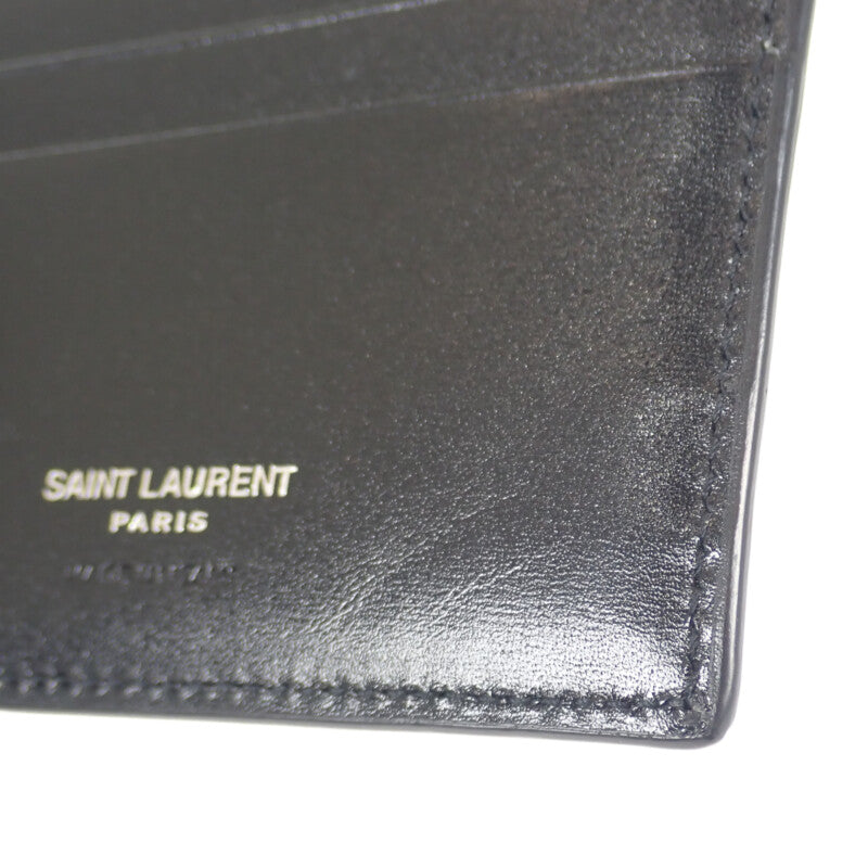 【Saint Laurent】カサンドラカードホルダー 二つ折 札入れ 4856300SX0E1000 カーフスキン ブラック【財布】